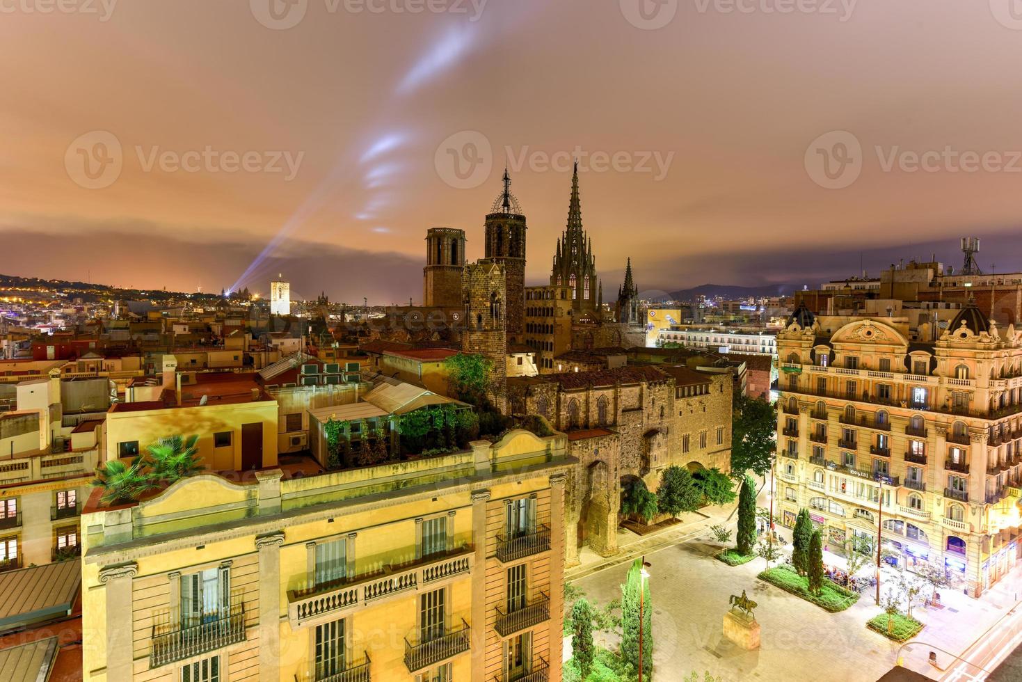 Barcelona Skyline at night in Catalonia, Spain. photo