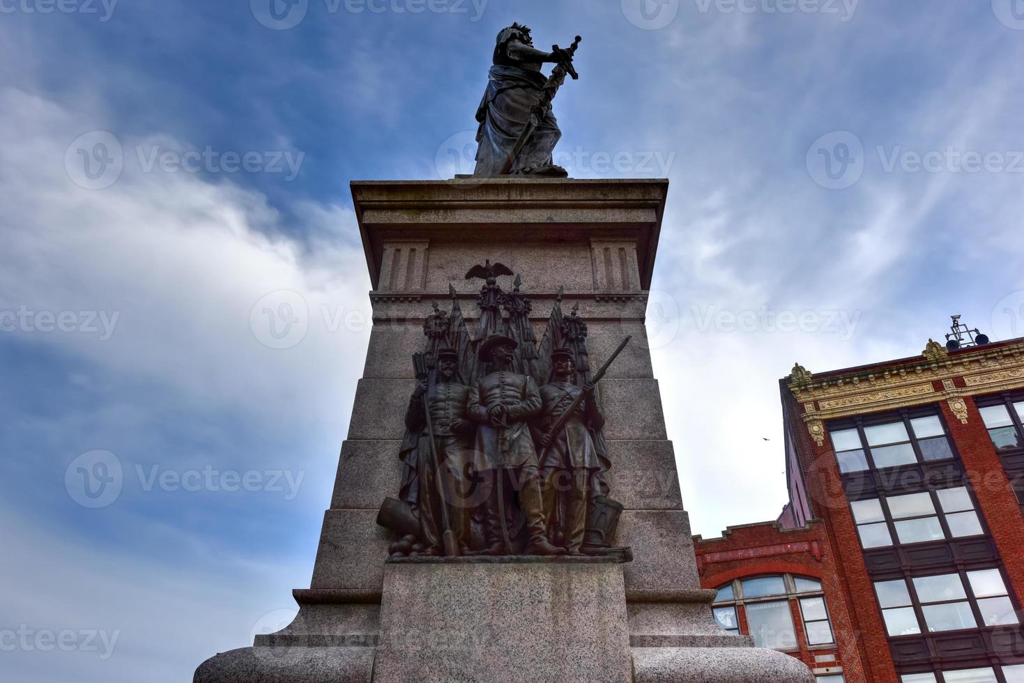 The Portland Soldiers and Sailors Monument  located in the center of Monument Square, on the former site of Portland's 1825 city hall, 2022 photo