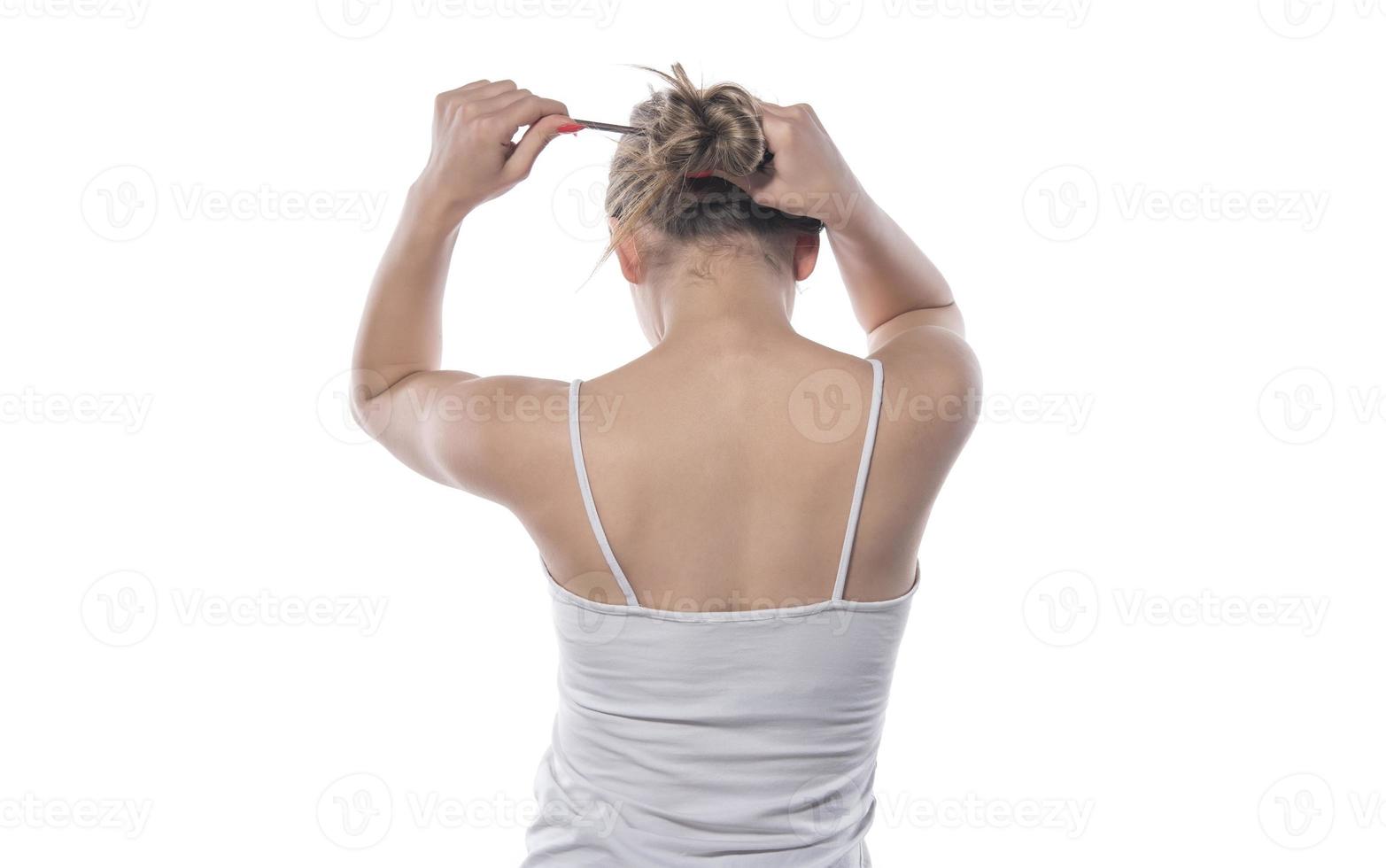 woman tied her hair photo