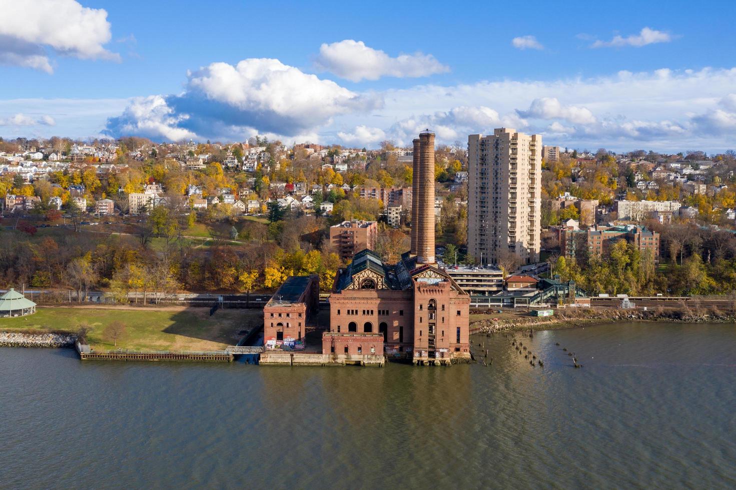 The abandoned Glenwood Power Plant in Yonkers, New York designed in the Romanesque-Revival style, 2022 photo