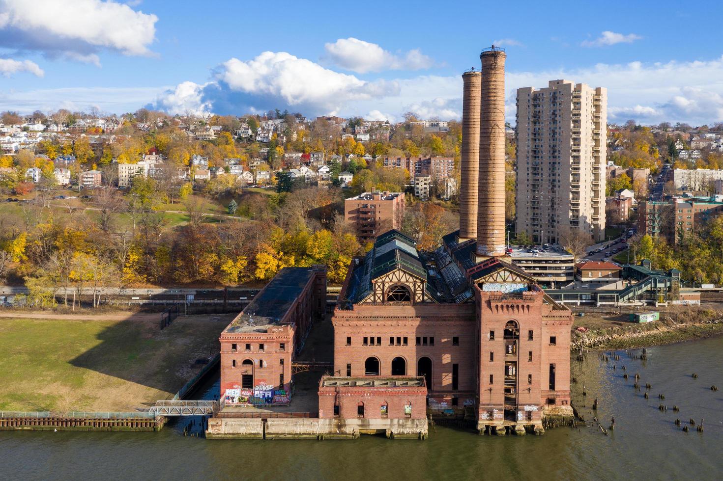 The abandoned Glenwood Power Plant in Yonkers, New York designed in the Romanesque-Revival style, 2022 photo