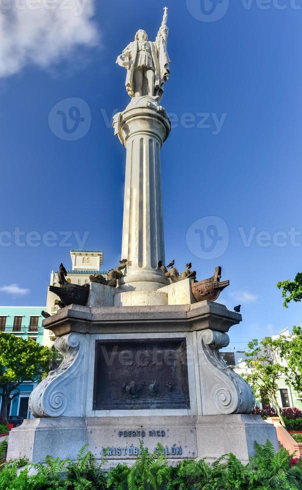 Plaza Colon in Old San Juan, Puerto Rico with a statue of Christopher Columbus. photo