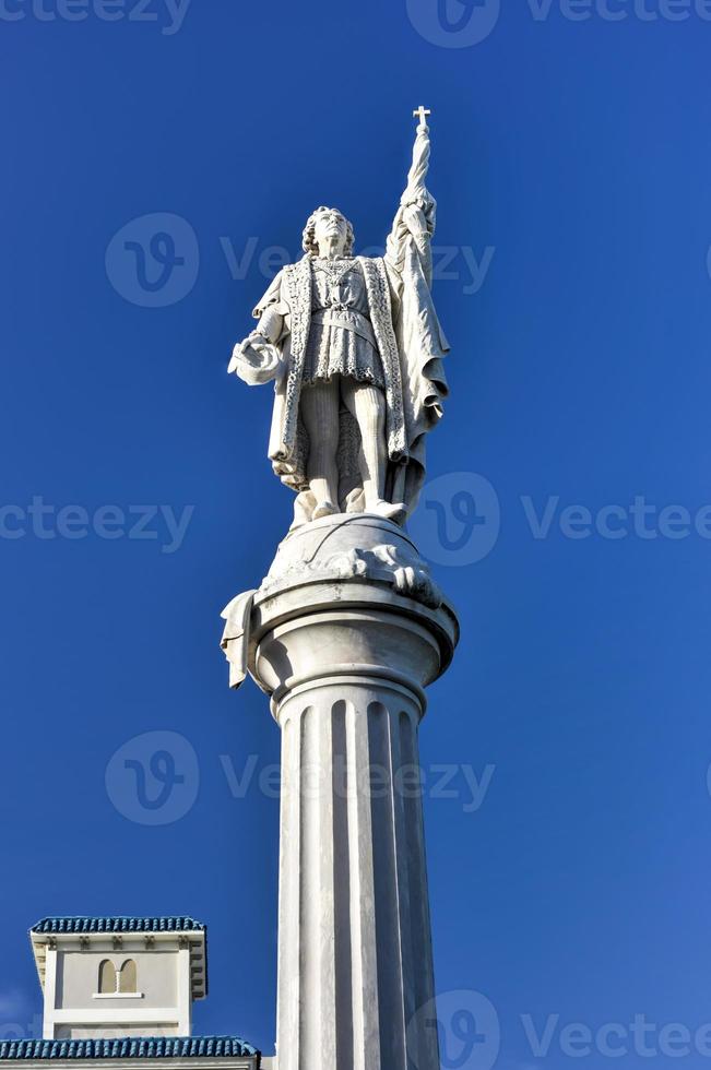 Plaza Colon in Old San Juan, Puerto Rico with a statue of Christopher Columbus. photo