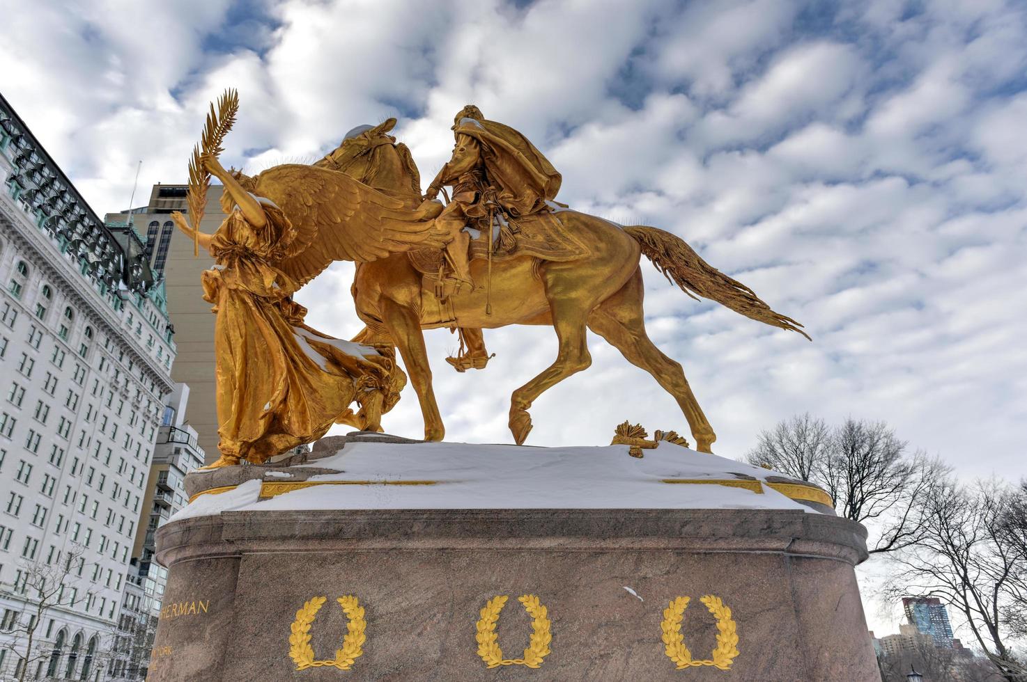 William Sherman memorial in New York City on the corner of Central Park South by Augustus Saint-Gaudens in winter, 2022 photo