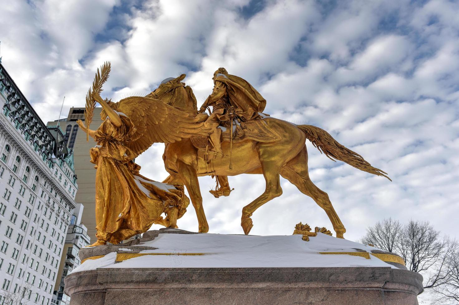 William Sherman memorial in New York City on the corner of Central Park South by Augustus Saint-Gaudens in winter, 2022 photo