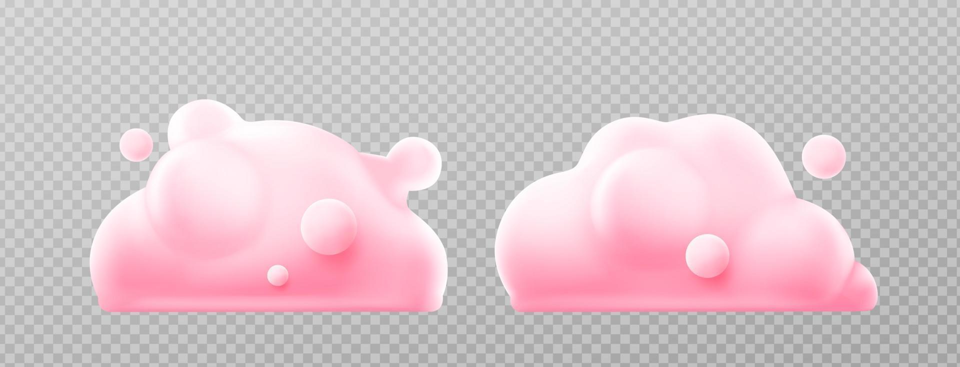 Pink fluffy clouds, 3d shapes of soap foam vector