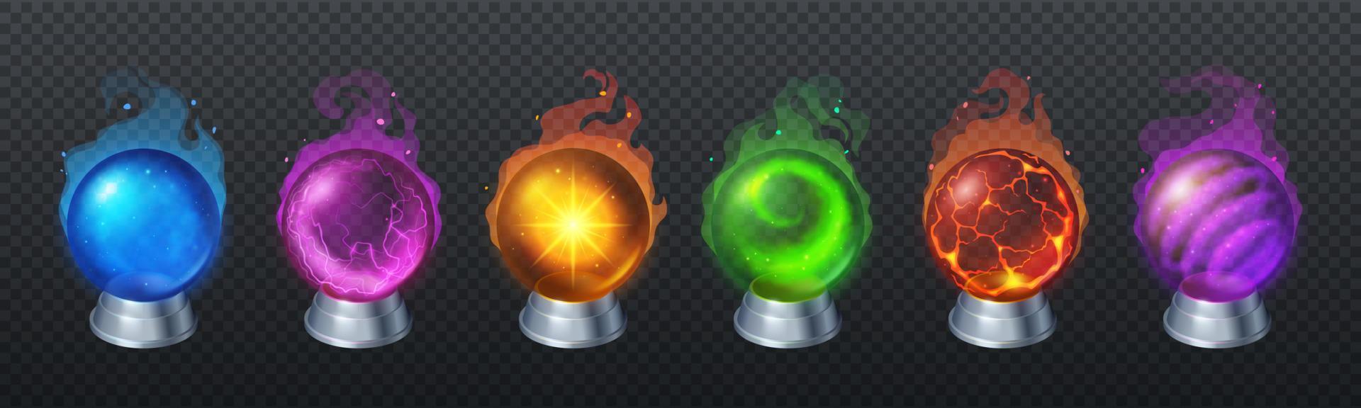 Magic crystal balls, fortune teller globes set vector