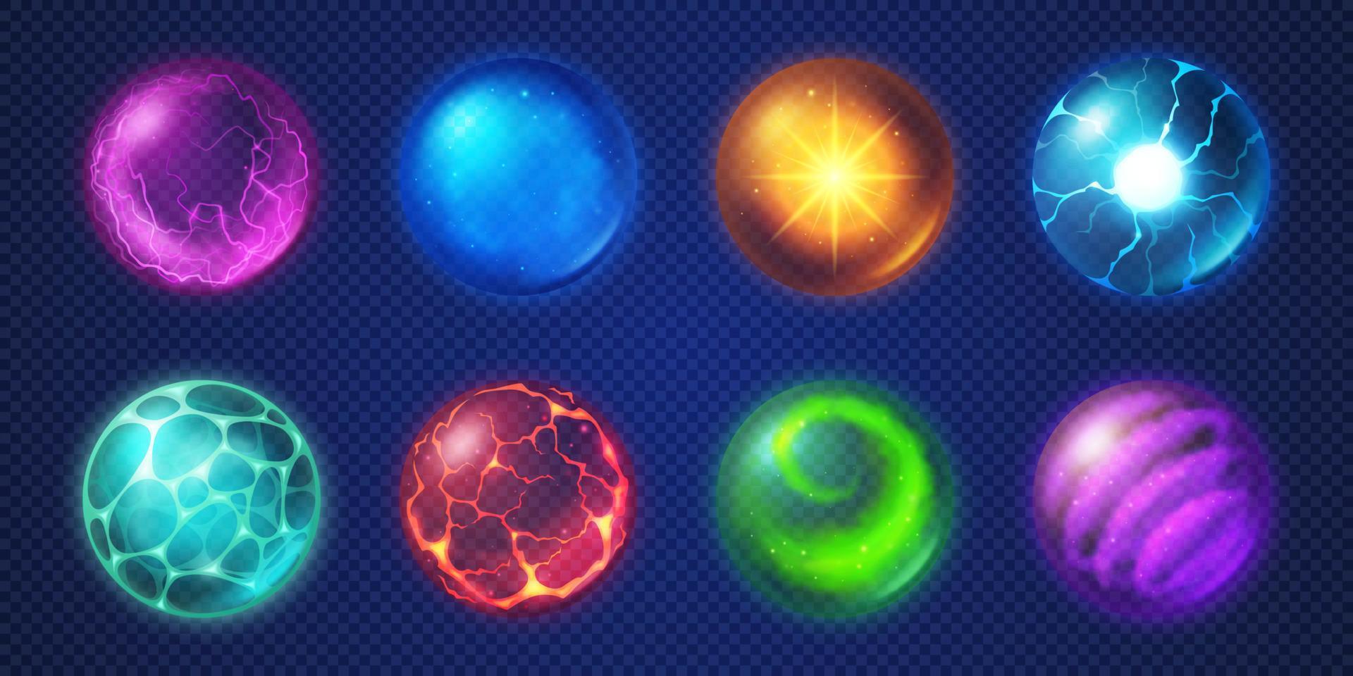Set of magic crystal balls on blue background vector