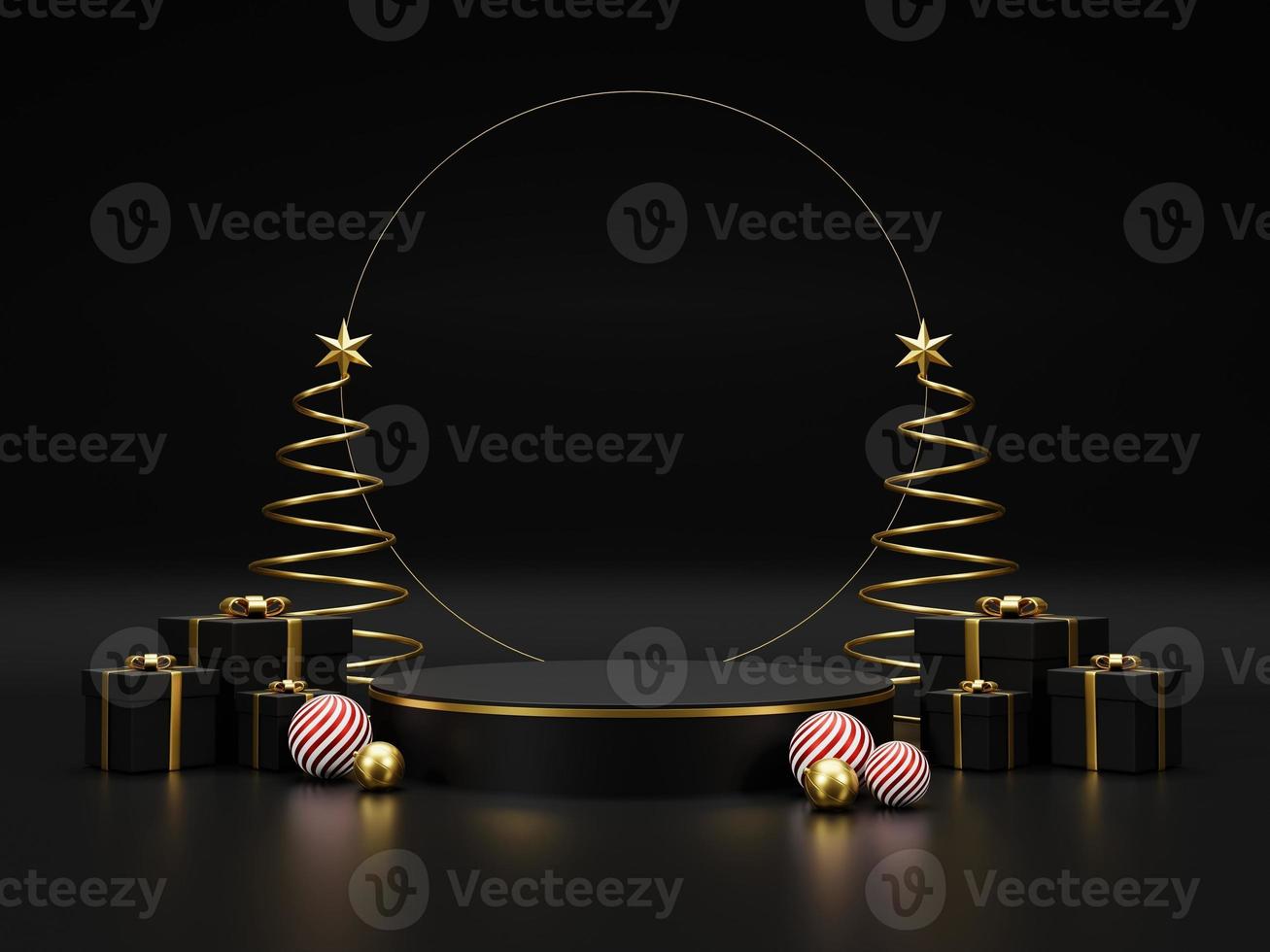 Background 3d render Christmas and new year gold and black colors Background. 3d design Christmas and new year luxury background. Merry Christmas and Happy New Year concept. 3D illustration photo