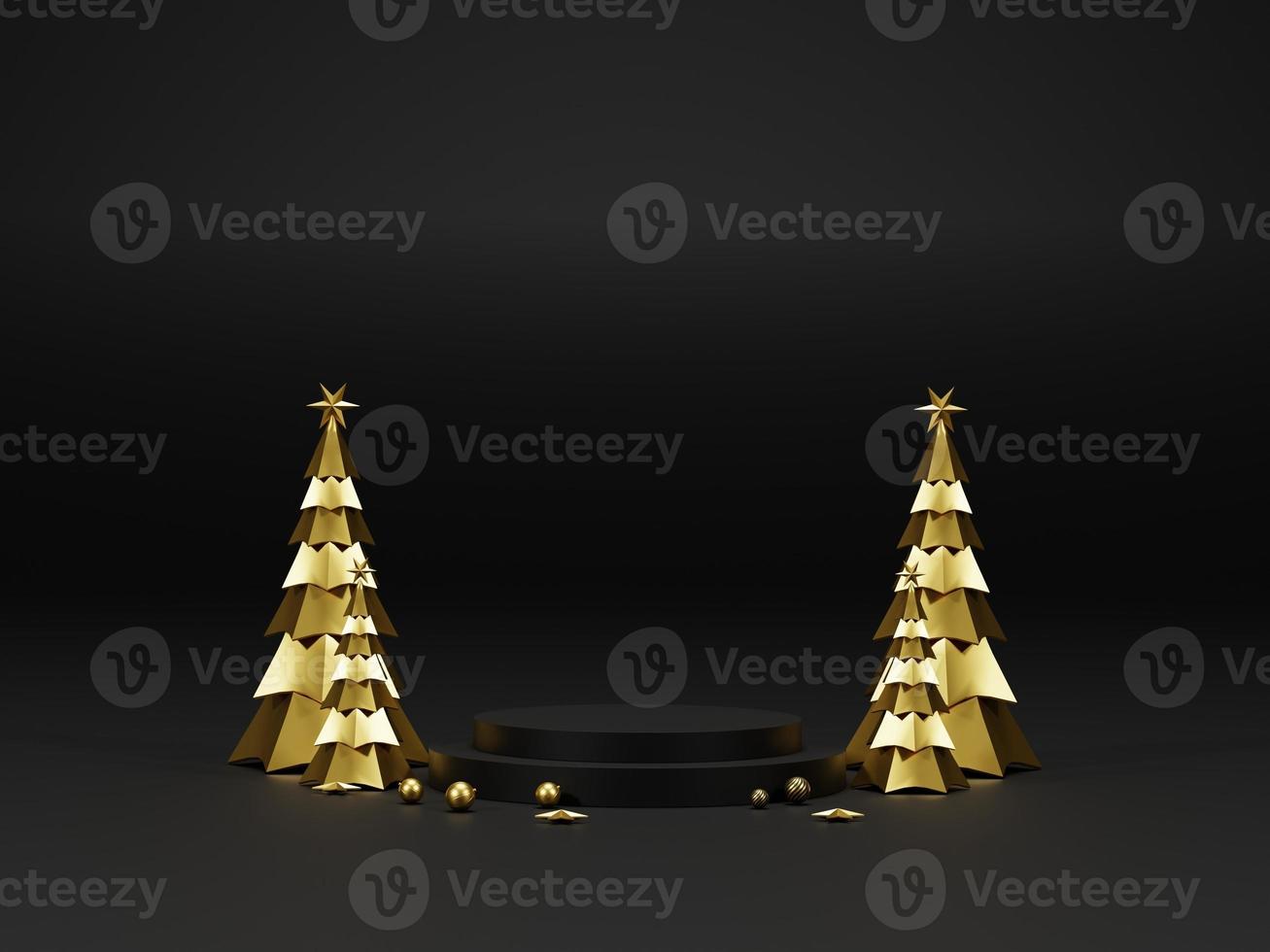 Background 3d render Christmas and new year gold and black colors Background. 3d design Christmas and new year luxury background. Merry Christmas and Happy New Year concept. 3D illustration photo
