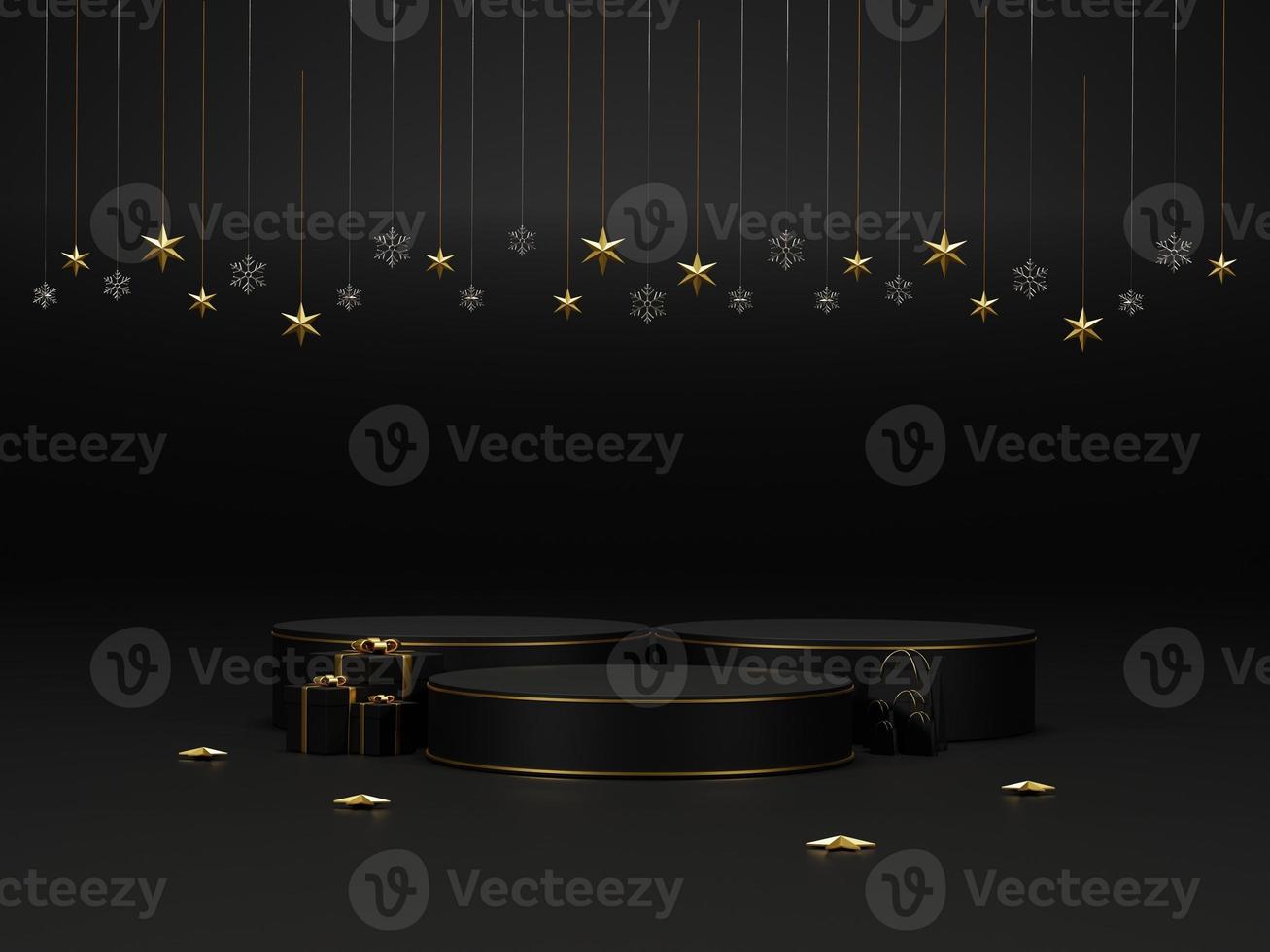 Background 3d render Christmas and new year gold and black colors Background. 3d design Christmas and new year luxury background. Merry Christmas and Happy New Year concept. 3D illustration photo