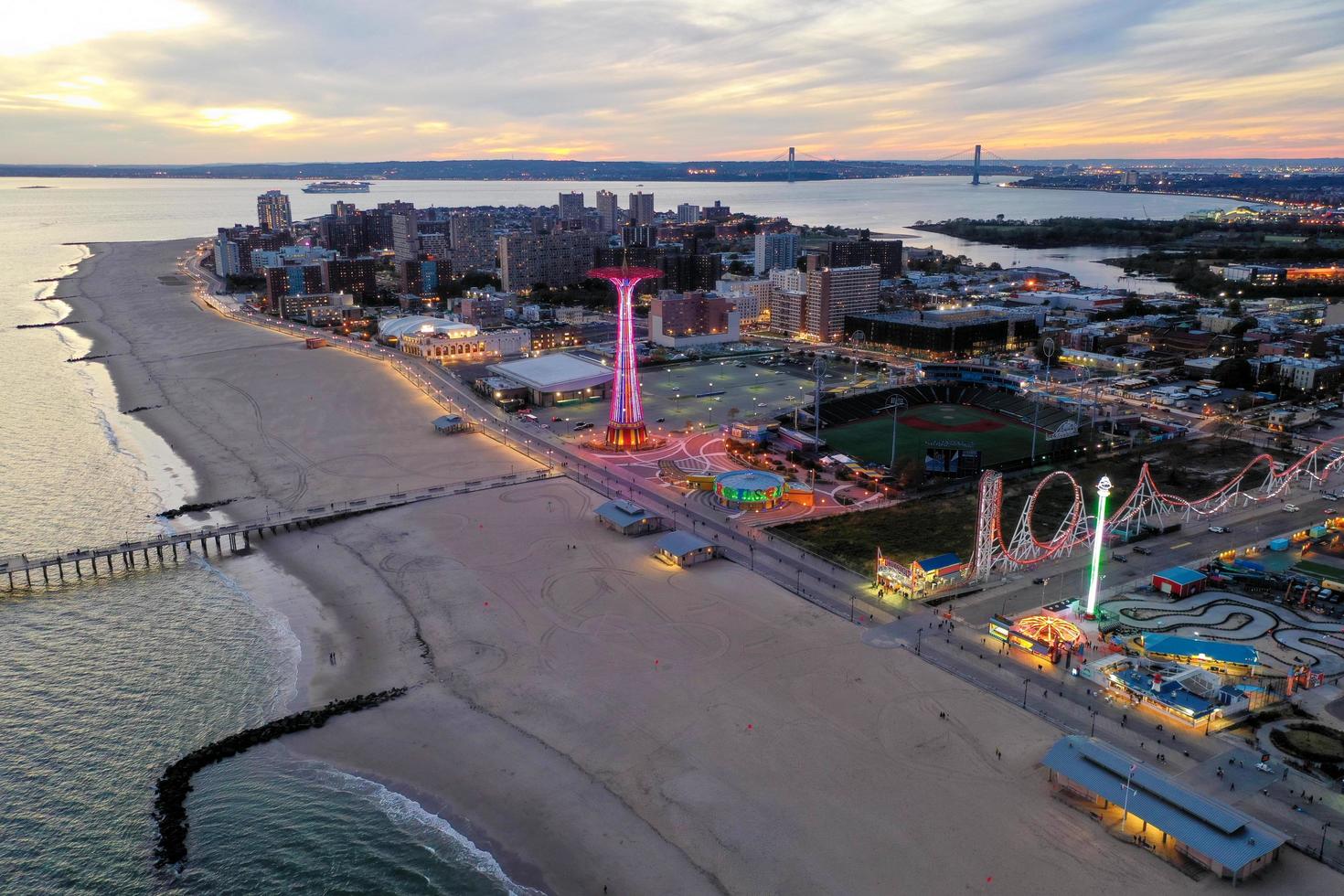 Aerial view along Coney Island and the beach in Brooklyn, New York, 2022 photo