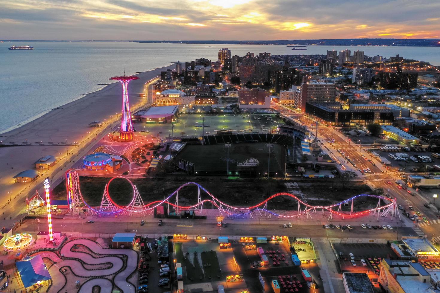 Aerial view along Coney Island and the beach in Brooklyn, New York, 2022 photo
