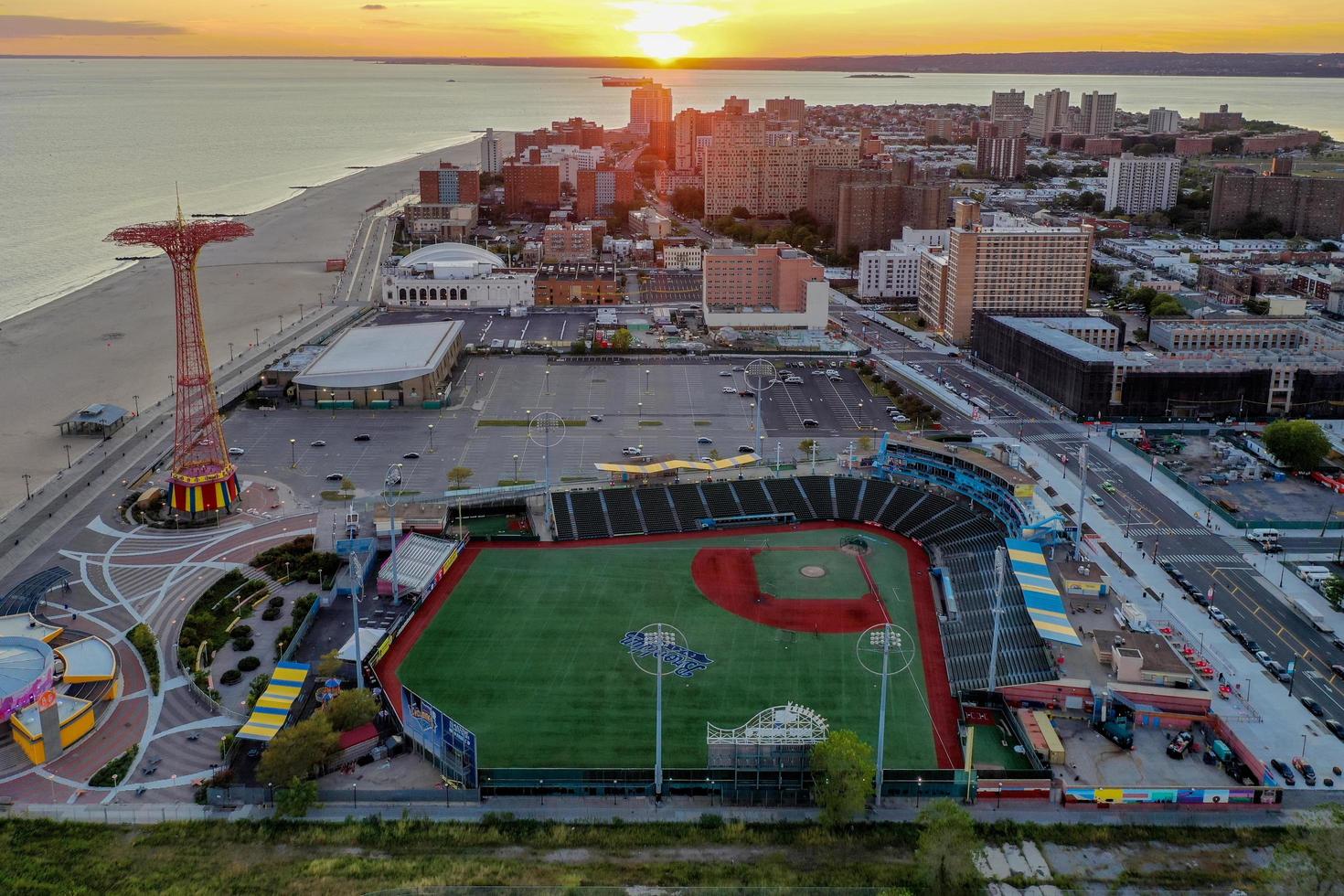 Aerial view along Coney Island and the beach in Brooklyn, New York, 2022 photo