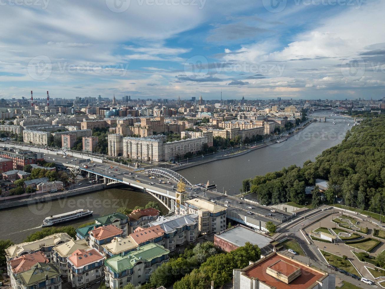 Aerial view of the city skyline in Moscow, Russia during the day. photo