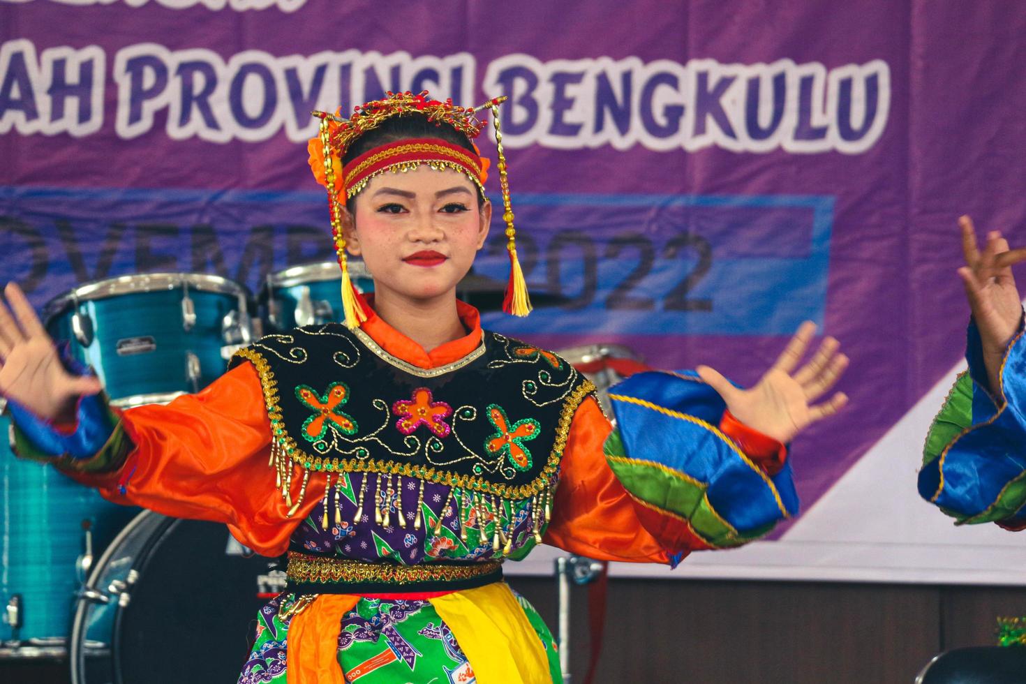 Jakarta, Indonesia in November 2022. Young children ranging from kindergarten to elementary school are taking part in the National Archipelago dance competition. photo