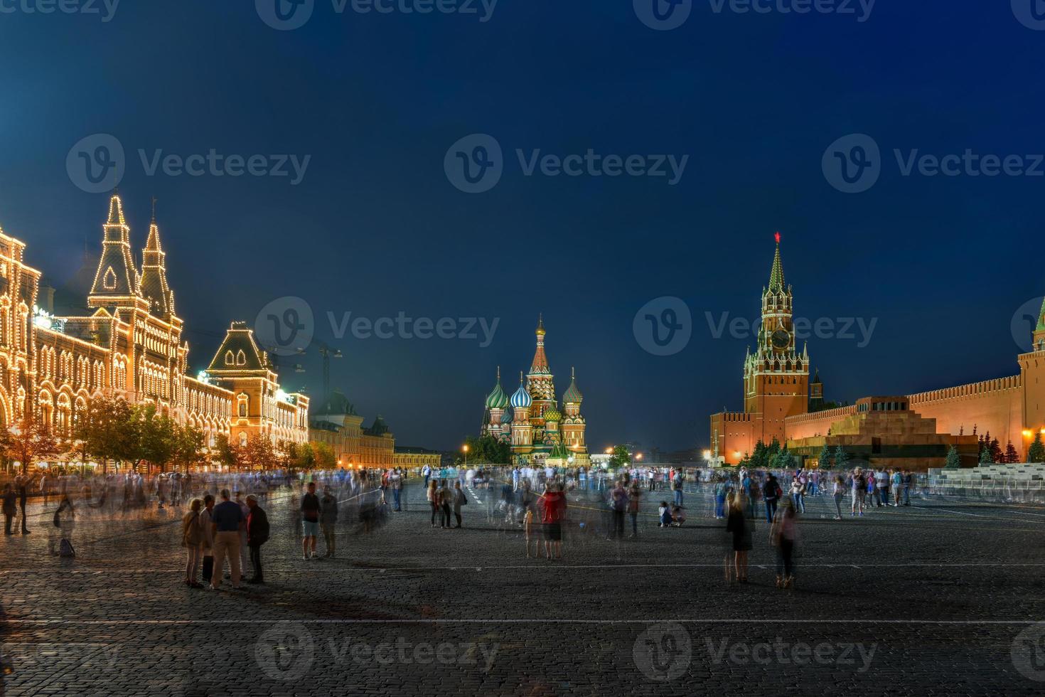 Moscow Red Square and Saint Basil's Cathedral in Moscow, Russia at night. photo