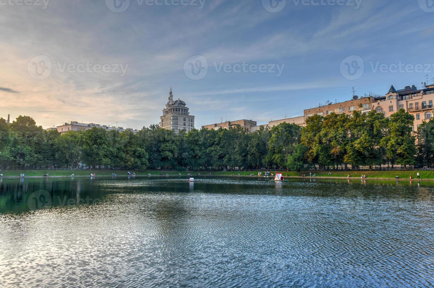 Patriarshiye Ponds, an affluent residential area in downtown Presnensky District of Moscow, Russia. photo