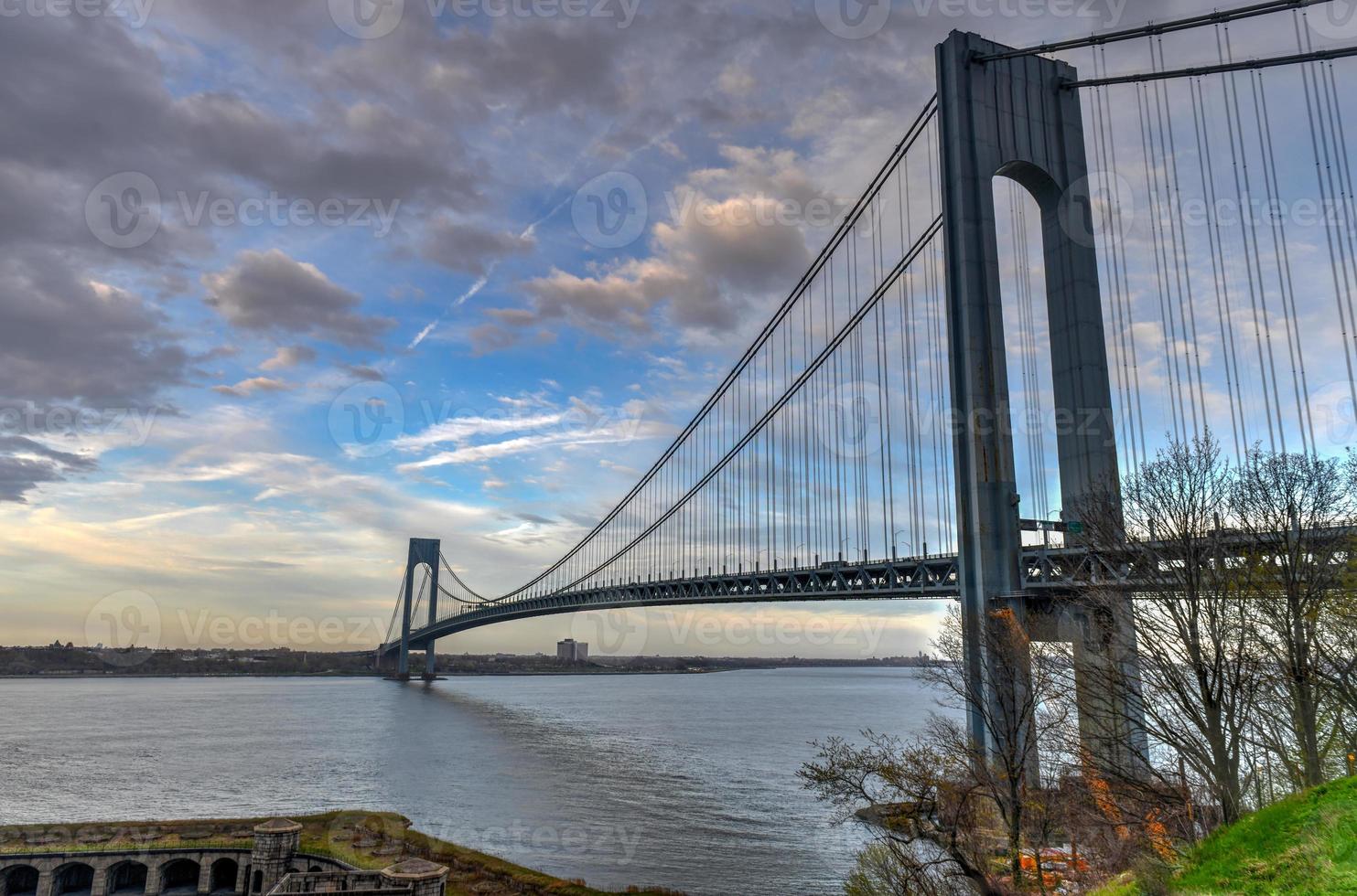 View of the Verrazano Narrows Bridge from Staten Island onto Brooklyn and Manhattan in New York City. photo