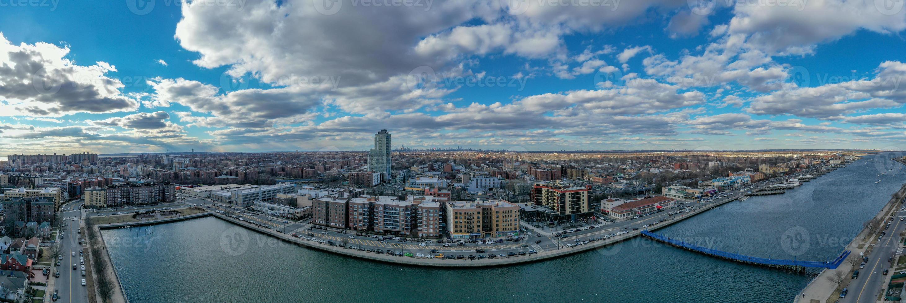 Panoramic aerial view of the Sheepshead Bay neighborhood of Brooklyn, New York. photo