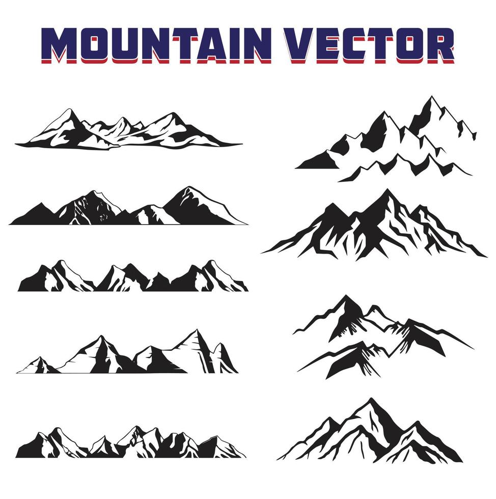 conjunto de vectores de silueta de montaña. montaña dibujada a mano aislada. ilustración vectorial