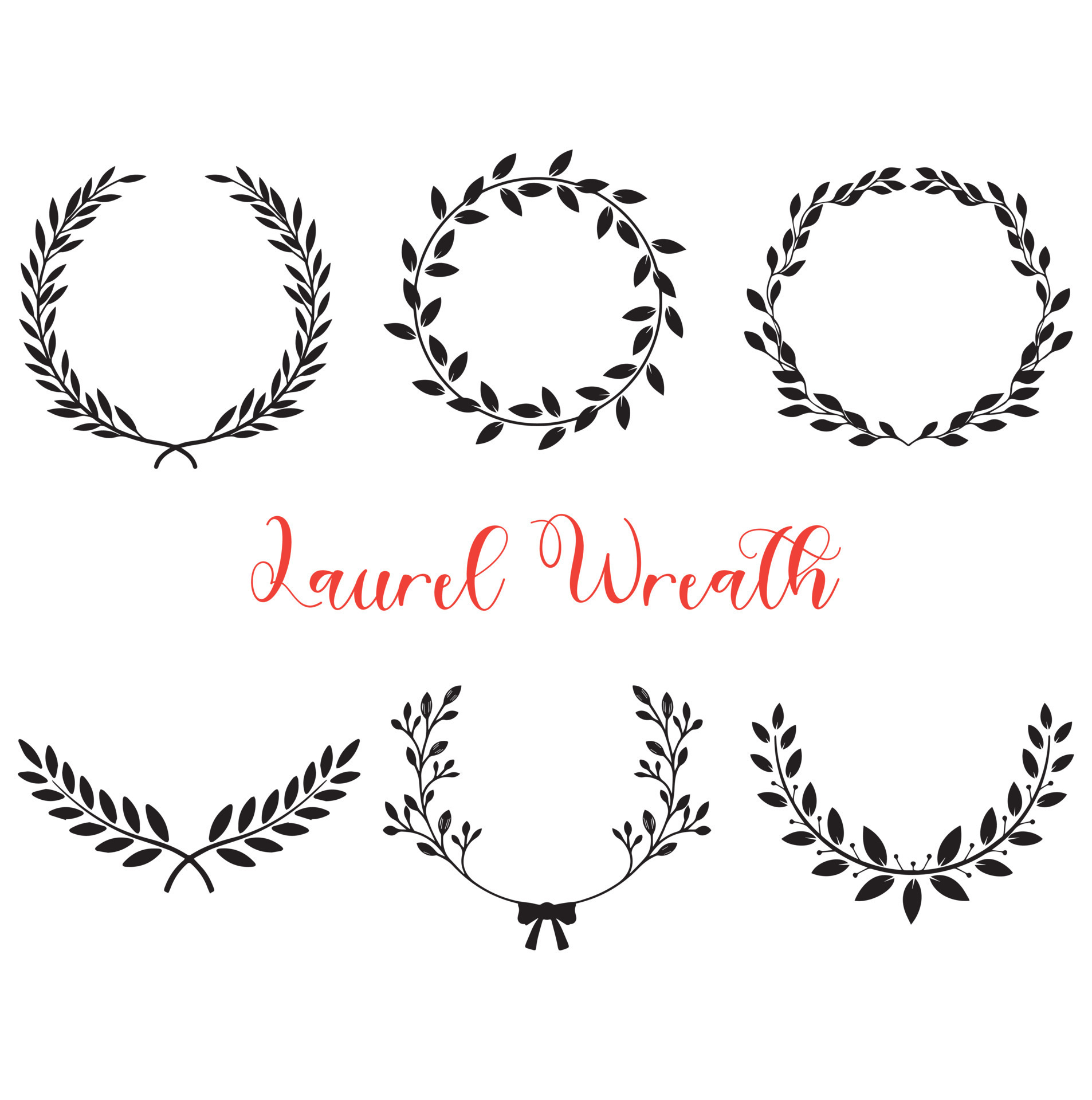 Laurel wreath silhouette collection set on white background. Vector