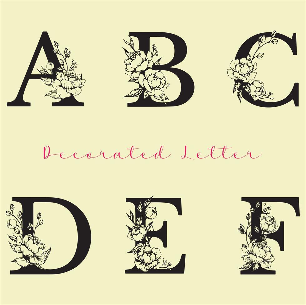 Floral Decorative Alphabet.  ABC with flowers. vector