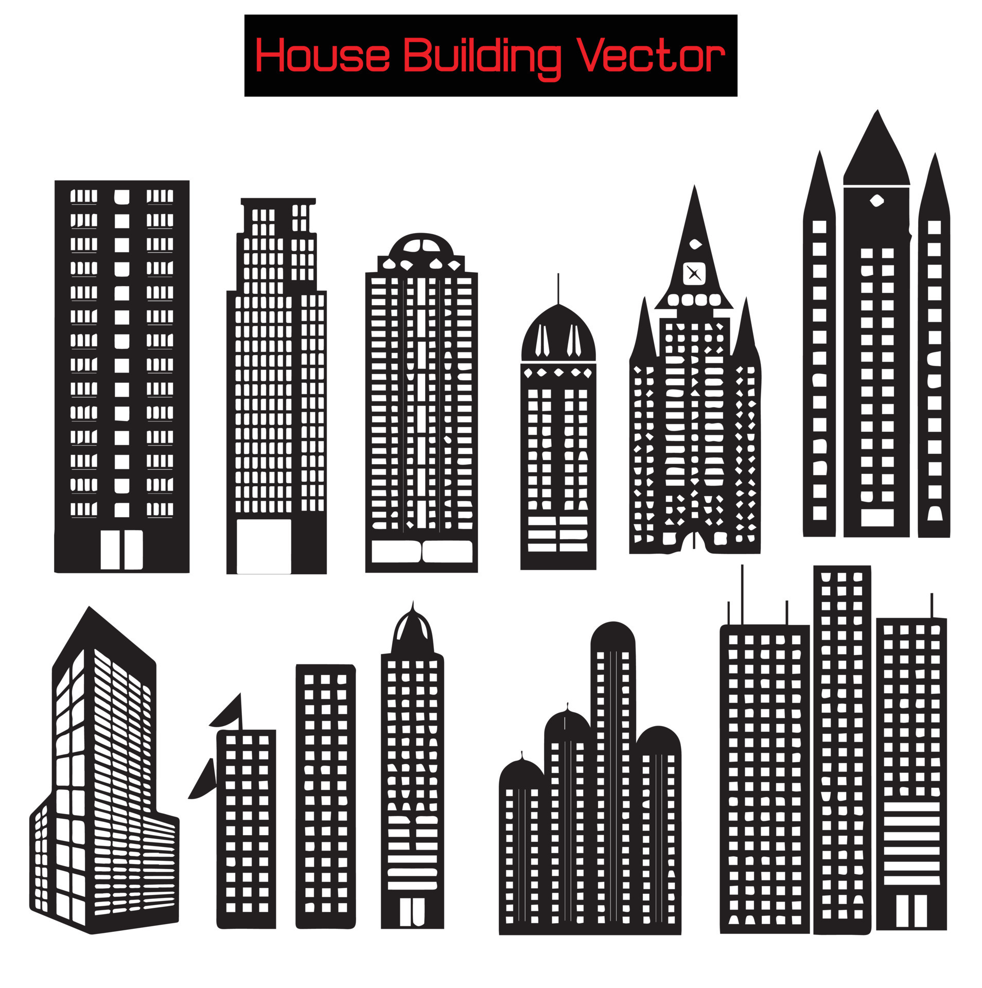 House Building silhouette Vector. City buildings silhouette set ...