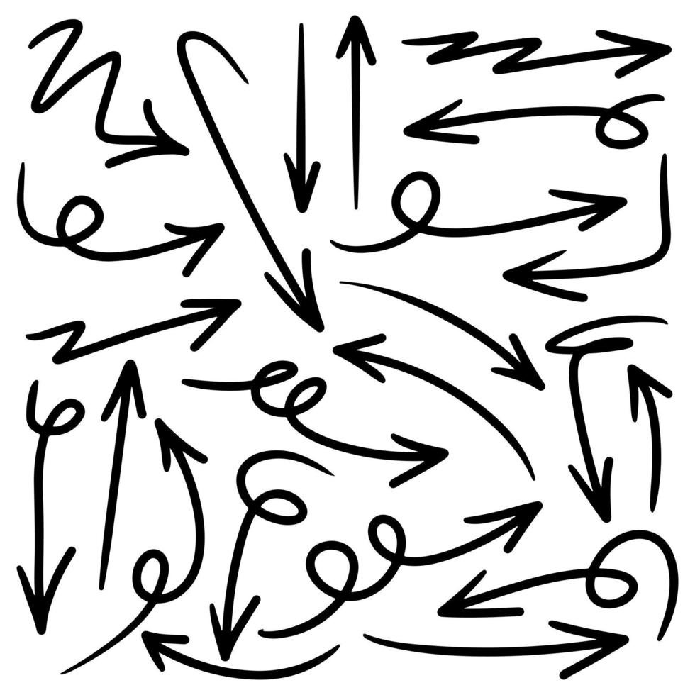 conjunto de flechas vectoriales dibujadas a mano sobre fondo blanco. ilustración de vector de elemento de diseño.