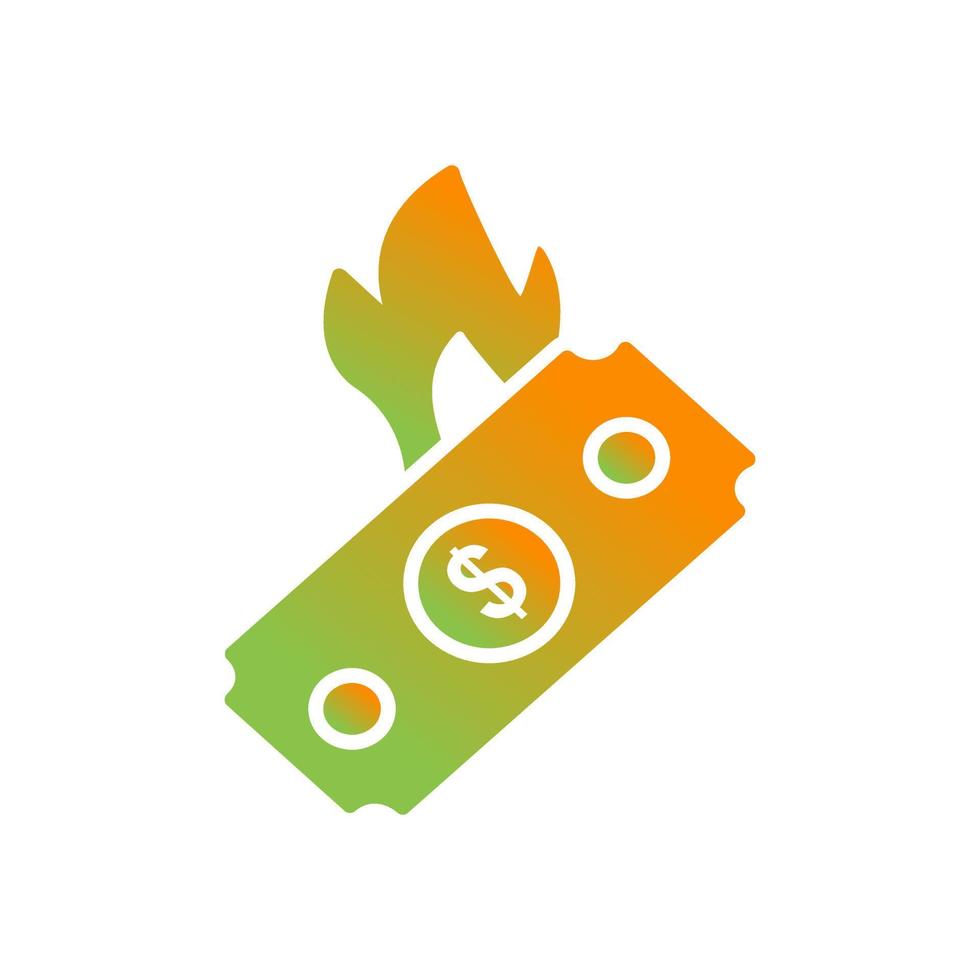 dólar en icono de vector de fuego