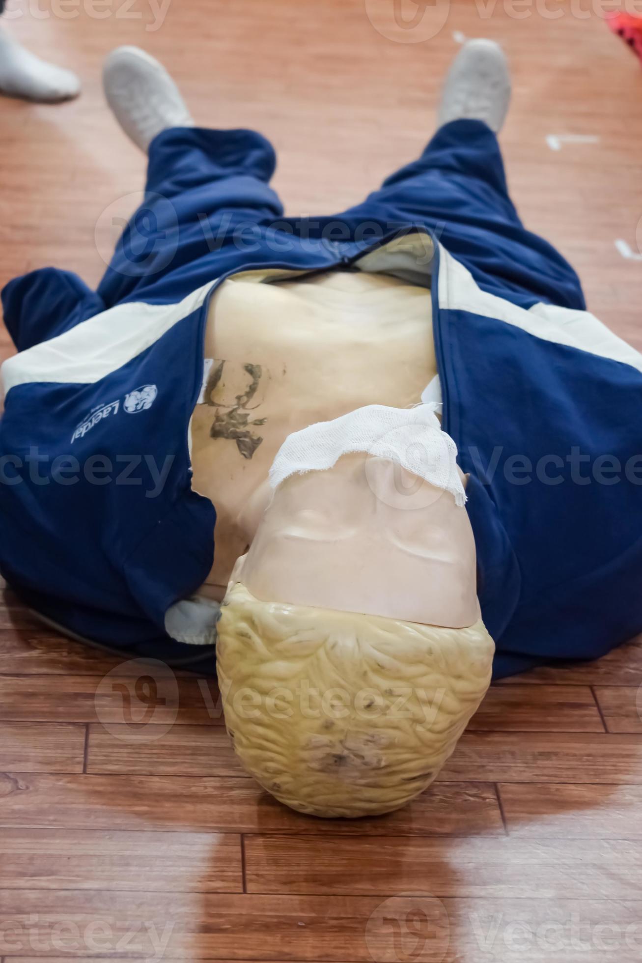 Human dummy lies on the floor during first Aid Training