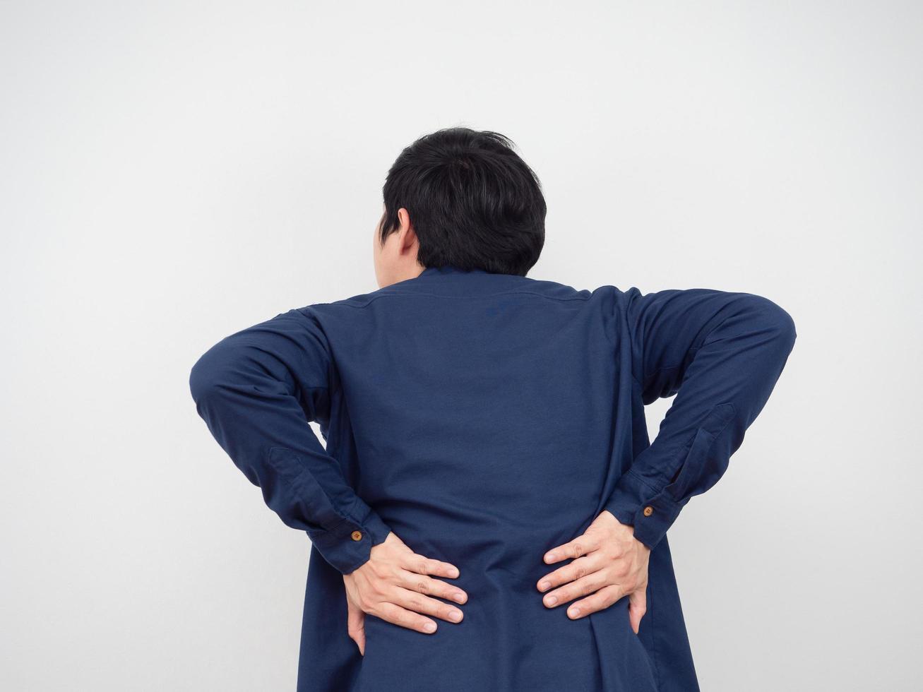 Back of man feeling hurt his back office syndrome concept portrait white background photo