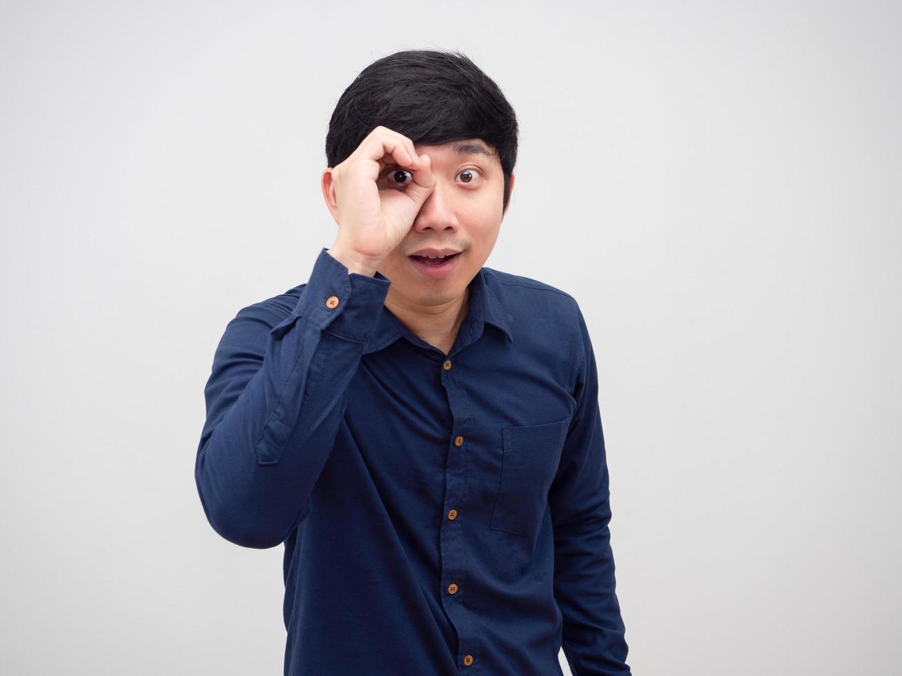 Man loooking pass his hand on his face on white background photo