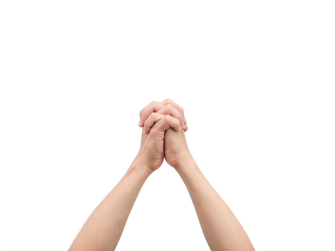 Praying hand white isolated background photo