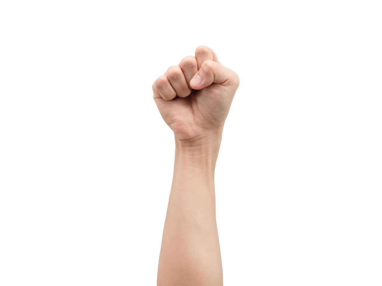 Male hand fist up white isolated photo