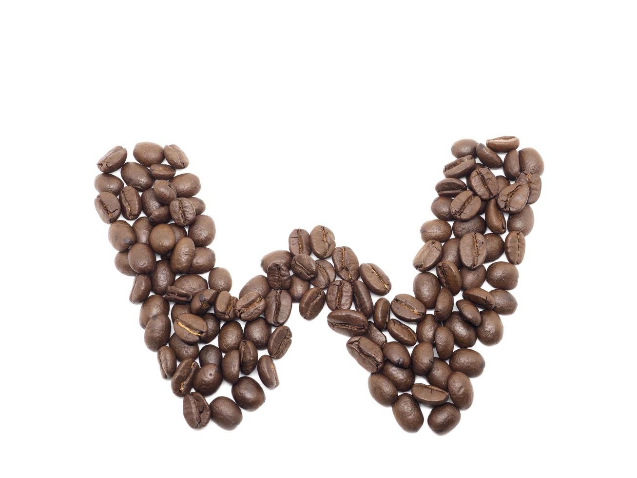 Coffee seed word 'W' on white isolated photo