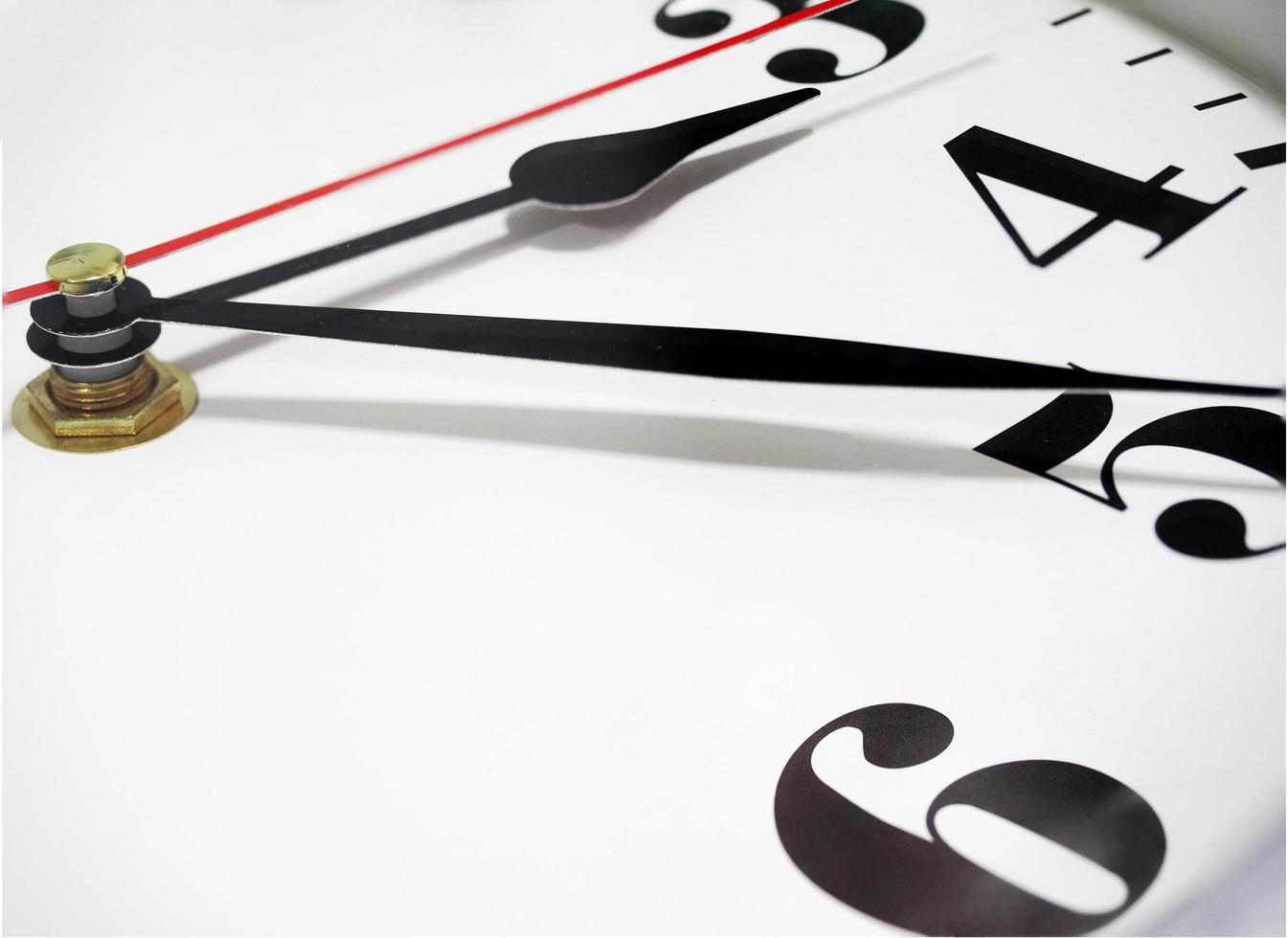 Closeup needle of analog clock white background Arabic number photo