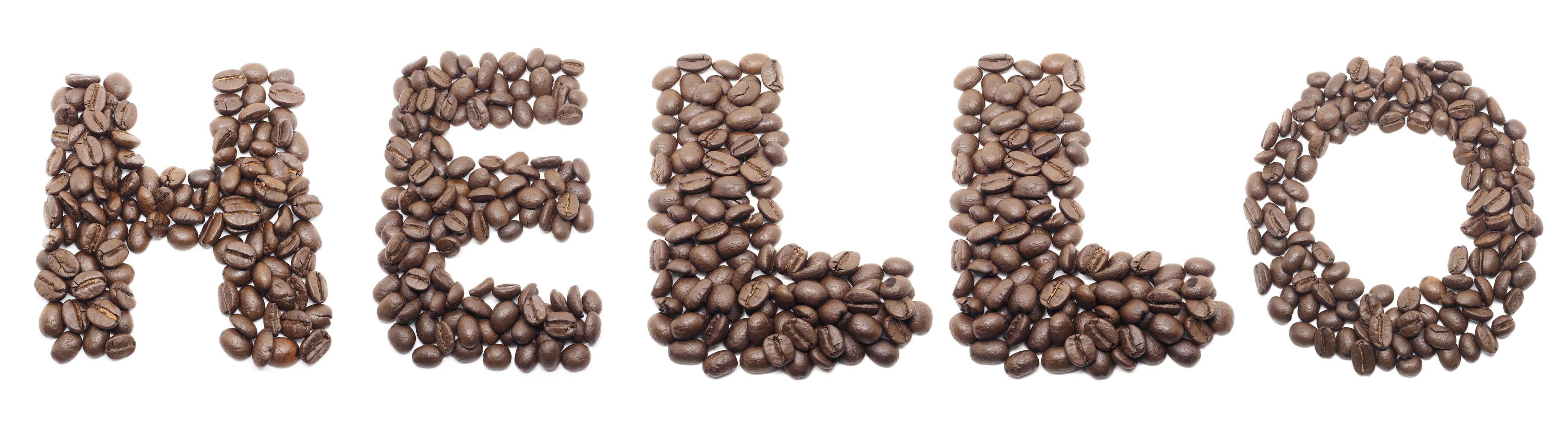 Coffee bean word hello white background isolated photo