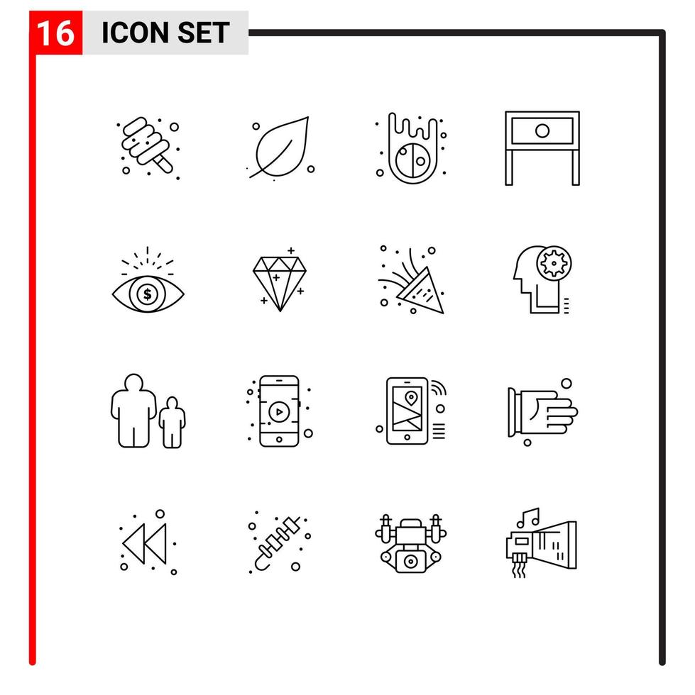 Set of 16 Modern UI Icons Symbols Signs for investment table asteroids interior home Editable Vector Design Elements