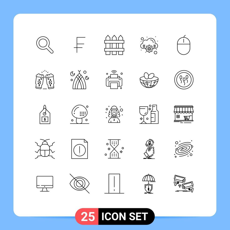 25 iconos creativos, signos y símbolos modernos de dispositivos de hardware, computadoras domésticas, computación, elementos de diseño vectorial editables vector