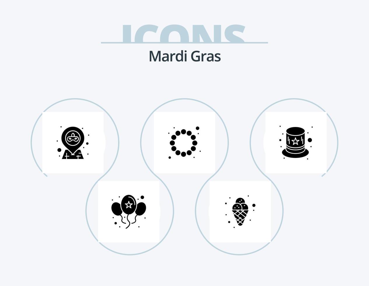 mardi gras glyph icon pack 5 diseño de iconos. sombrero. carnaval. localización. traje. rosario vector