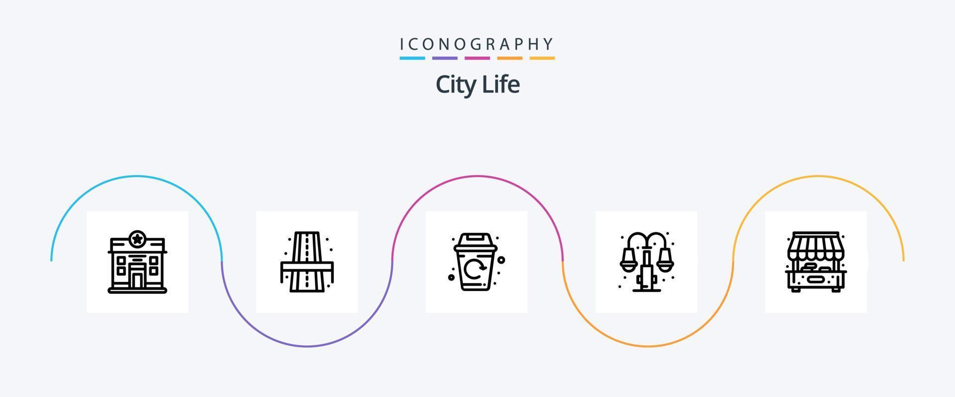 paquete de iconos de la línea de vida de la ciudad 5 que incluye la vida. bulto. ciudad. luz. ciudad vector