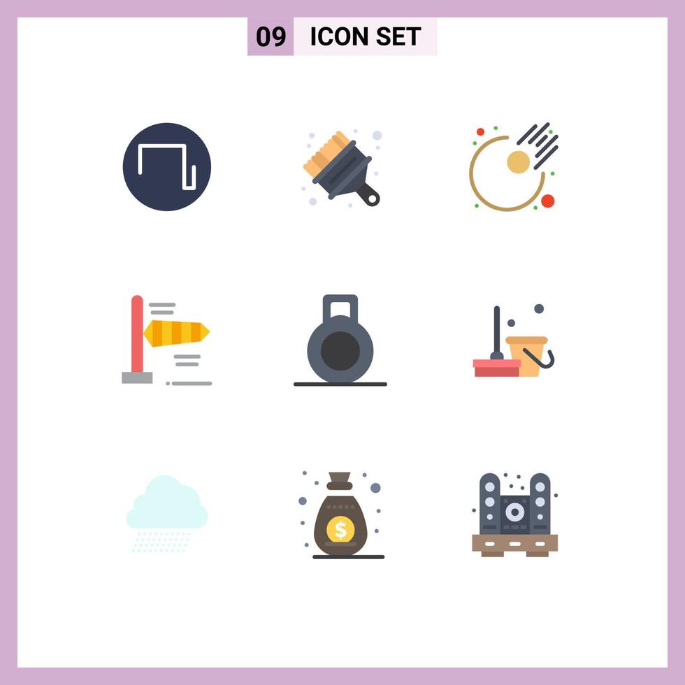 9 Universal Flat Colors Set for Web and Mobile Applications sweep clean astronomy broom windy Editable Vector Design Elements