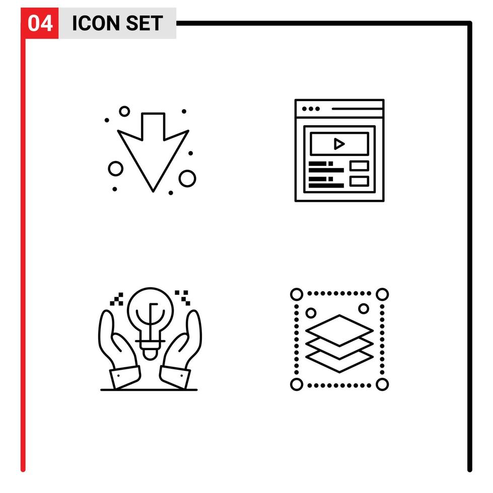 Group of 4 Modern Filledline Flat Colors Set for arrow idea custom content web copy layers Editable Vector Design Elements