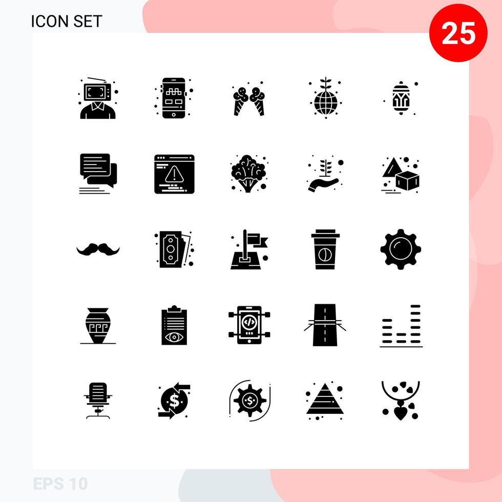 Mobile Interface Solid Glyph Set of 25 Pictograms of celebration world transport globe american Editable Vector Design Elements