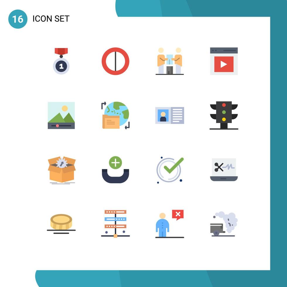 16 Universal Flat Color Signs Symbols of media vide partners user content Editable Pack of Creative Vector Design Elements