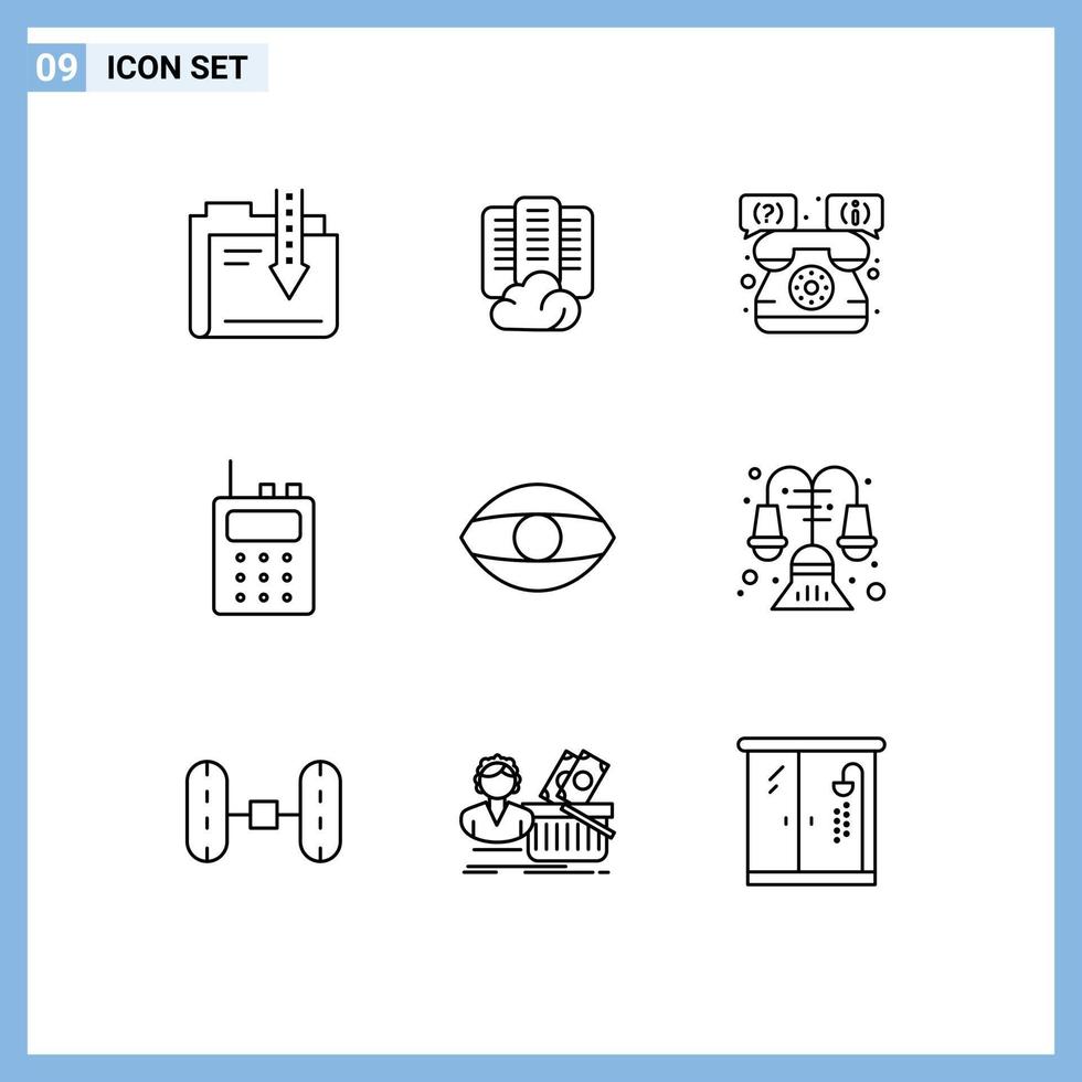Modern Set of 9 Outlines and symbols such as face walkie talkie server radio telephone Editable Vector Design Elements