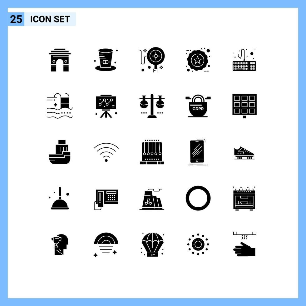 Solid Glyph Pack of 25 Universal Symbols of product ecommerce detective badge shopping Editable Vector Design Elements