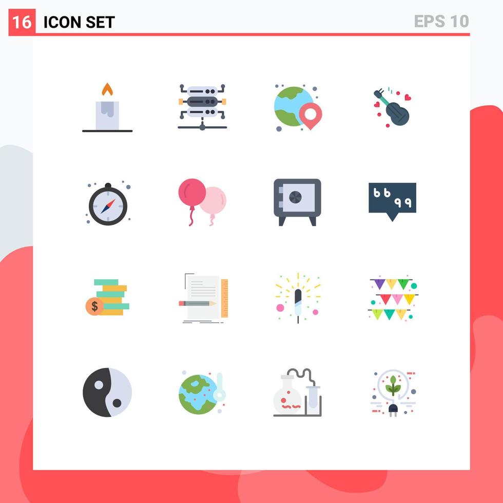 Set of 16 Modern UI Icons Symbols Signs for fly guide shopping compass love Editable Pack of Creative Vector Design Elements