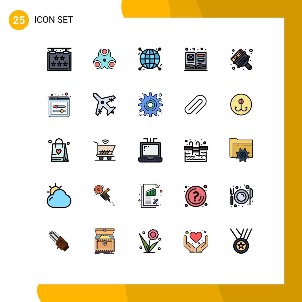 Filled line Flat Color Pack of 25 Universal Symbols of arts textbook connected schoolbook art Editable Vector Design Elements